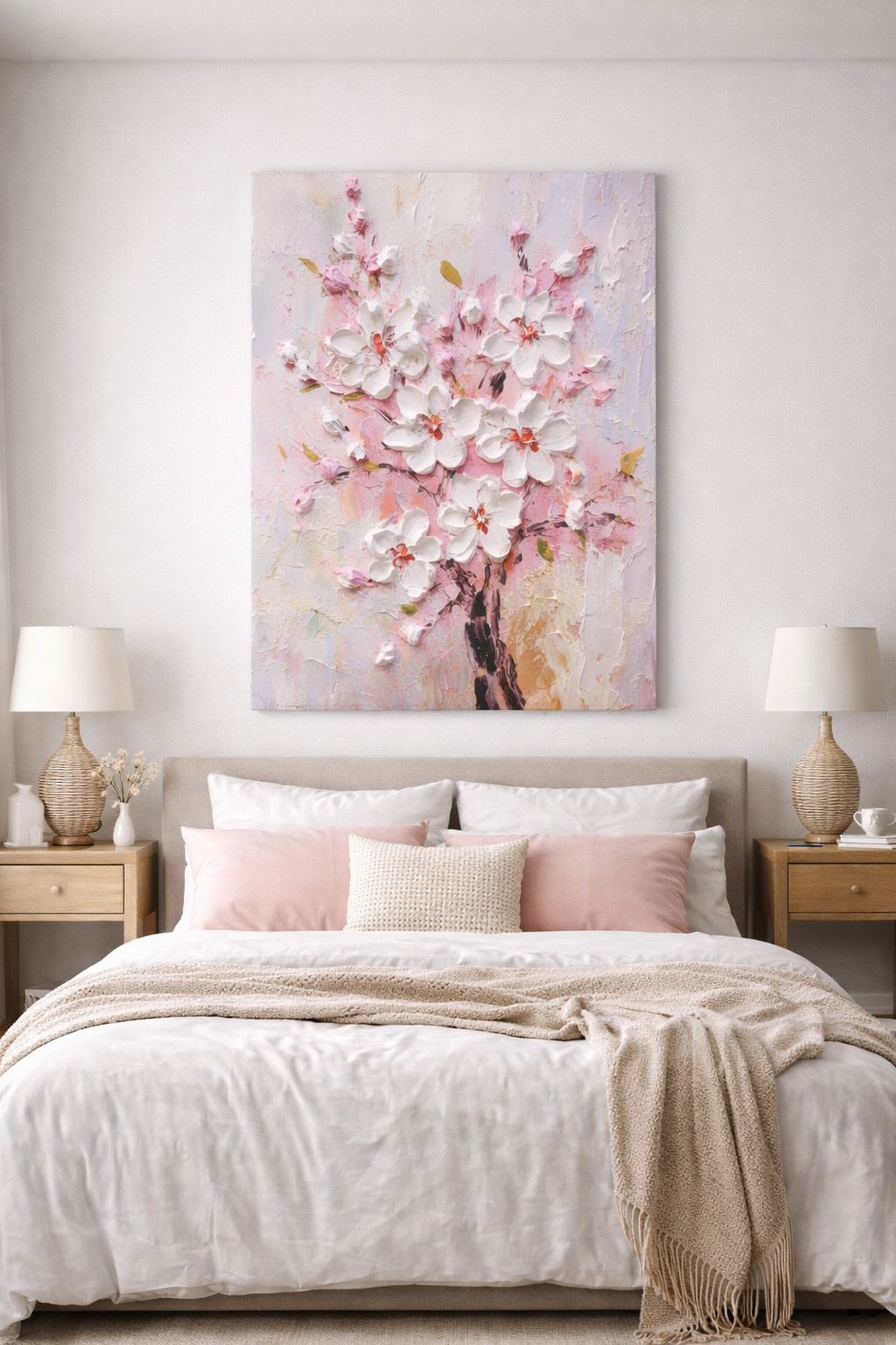 Soft Pink Blossom Textured Floral Canvas Art #005