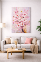 Soft Pink Blossom Textured Floral Canvas Art #005