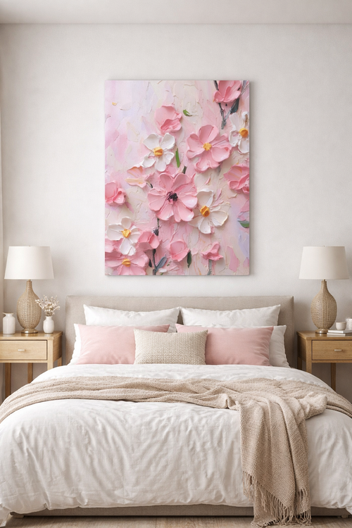 Soft Pink Garden Textured Canvas Wall Art #004