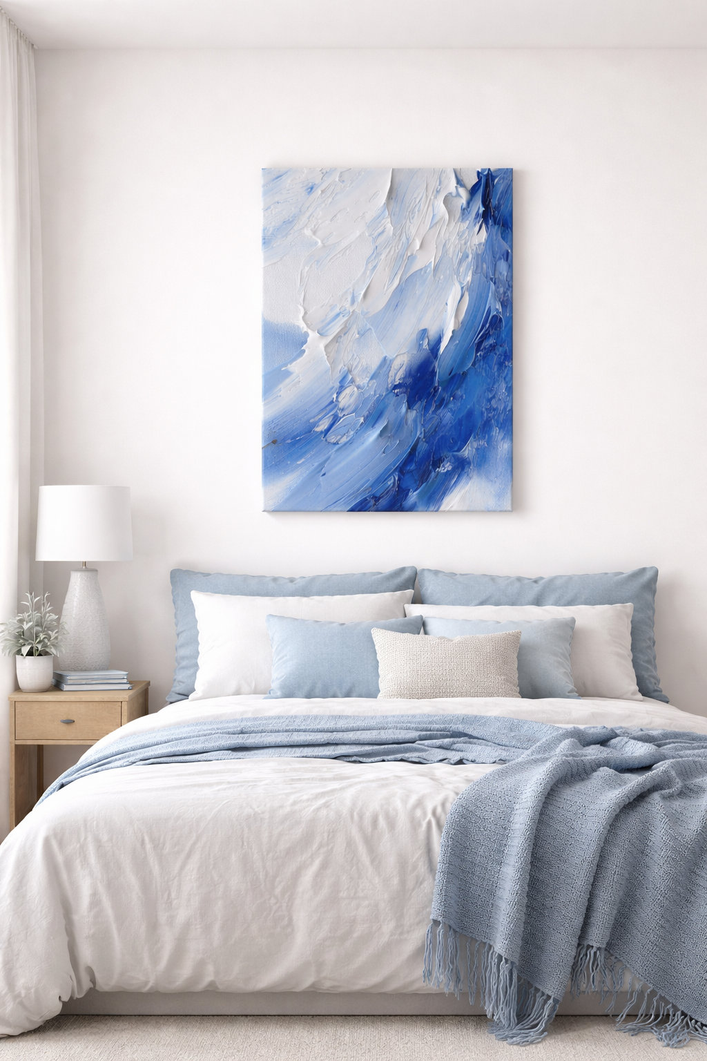 Silent Blue Flow Abstract Color Framed Canvas Art #002