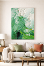 Neutral Green Textured Abstract Color Framed Canvas Art #003