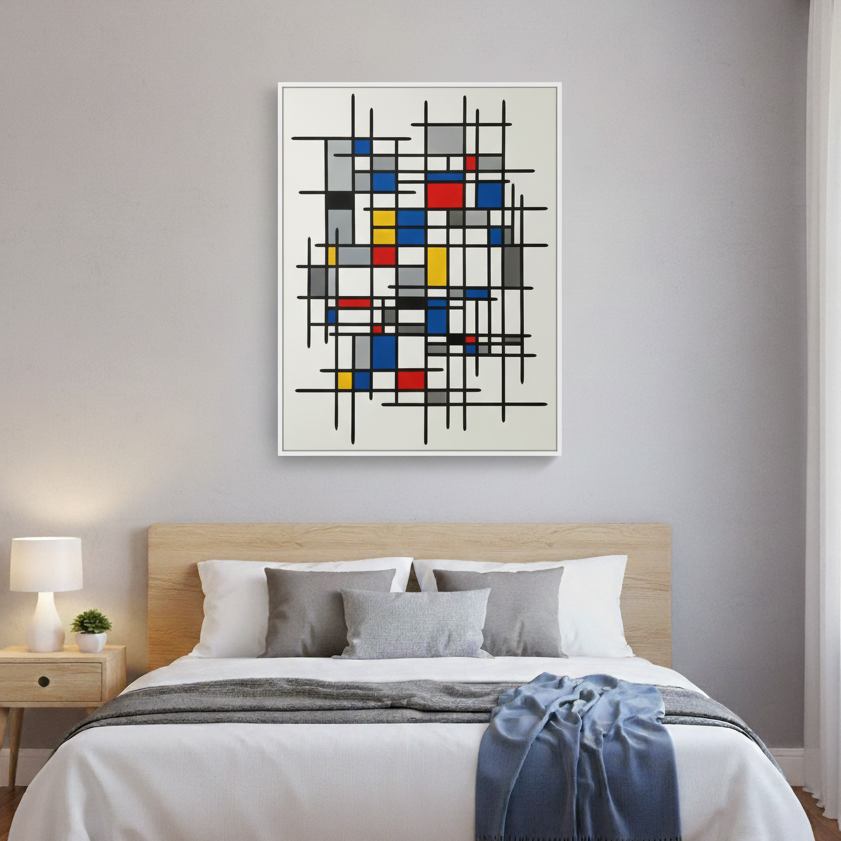 Geometric Harmony Canvas Wall Art, Abstract Rhythmic Grid Painting for Living Room, Bedroom, or Office Decor.