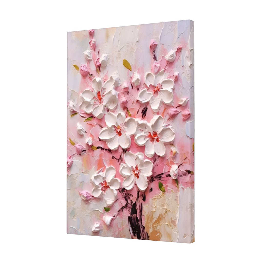 Soft Pink Blossom Textured Floral Canvas Art #005