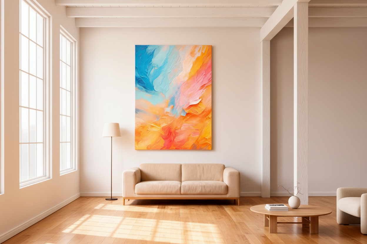 Sunrise Harmony Abstract Color Framed Canvas Art #001