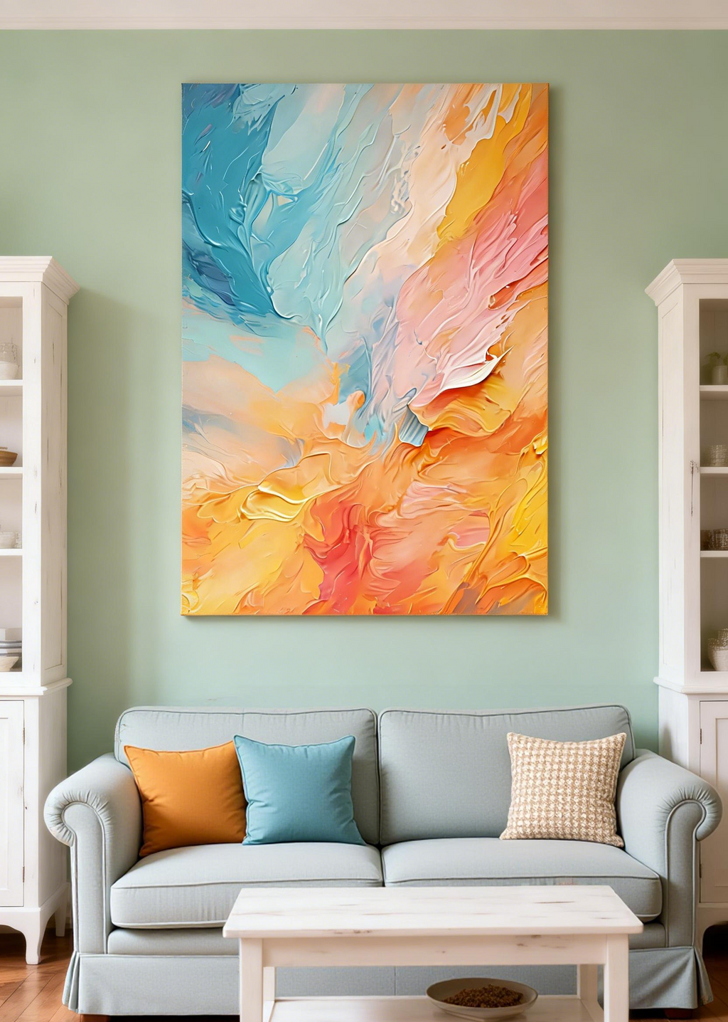 Sunrise Harmony Abstract Color Framed Canvas Art #001